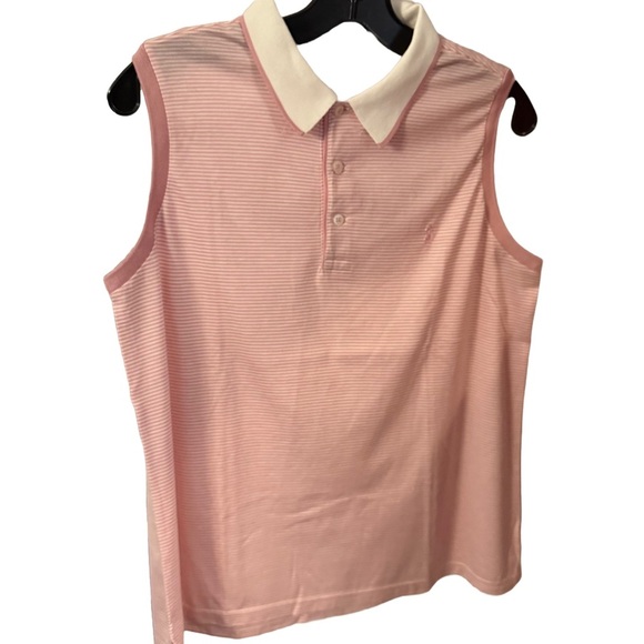 Ralph Lauren Sport Women’s Sleeveless Polo Shirt Pink & White NWOT Sz L - Picture 1 of 11